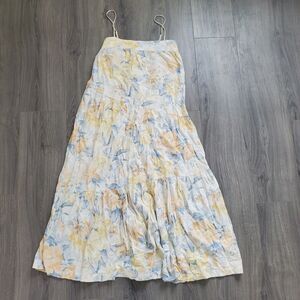 Abercrombie Fitch Dress Small Midi Maxi Yellow Blue Floral Flowy Linen Sundress